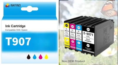 INKFIND T9071/T9072/T9073/T9074 inktcartridge 4 Pack (Zwart+Cyaan+Magenta+Geel) compatibel met Epson T9071/T9072/T9073/T9074 T9081/T9082/T9083/T9084 voor Epson WorkForce Pro WF-6090DW/6090DTWC/6090D2TWC/6590DWF/6590DTWFC/6590D2TWFC -4-pack BK/C/M/Y
