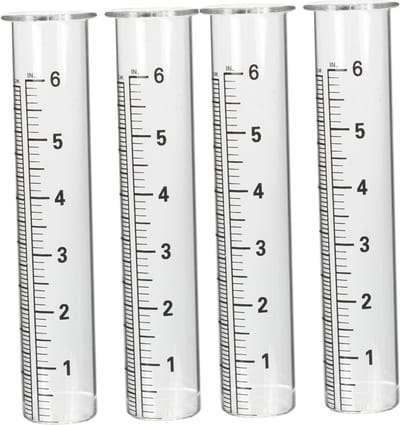 Regenmeter Set van 4 - Glazen Reageerbuis en Metalen Maatbekers voor Binnen en Buiten