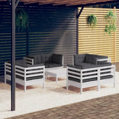 vidaXL - 9-delige - Loungeset - met - antracietkleurige - kussens - grenenhout