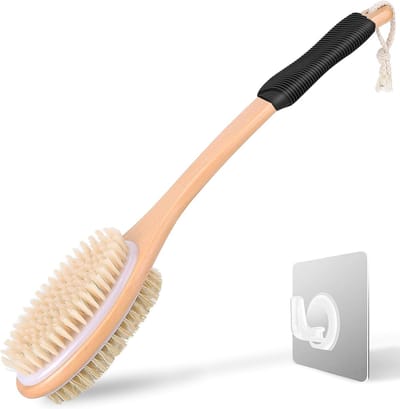 Rugschrobber Lange Steel - Douche Borstel - Huid Reinigen - Dubbelzijdig Exfoliërend - 43 cm Lengte - Zwart