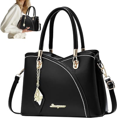 OKWISH Handtassen - Modieuze Dames Tas Schoudertas Met 7 Vakjes Voor iPad, Portemonnee En Cosmetica, Crossbody Tas, Leer, Zwart