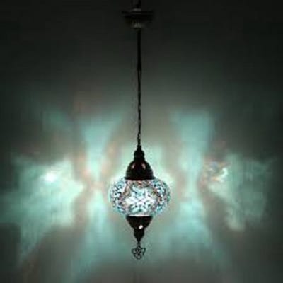 Hanglamp Mozaïek Lamp Oosterse Turkse Marokkaanse Lamp Ø 13 cm Hoogte 53 cm Handgemaakt Blauw