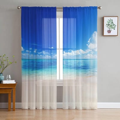 Blauw Stuk Zee Tule Gordijnen voor Woonkamer Draperieën Raam Transparant Moderne Gordijnen voor Slaapkamer Decor 135W x 114H(cm) blue