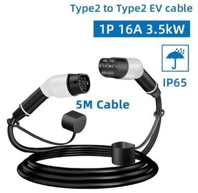 Laadkabel Type 2 | 5 meter kabel| 3.5kW (16A 1-fase) | IP65 Regenbestendig oplader| auto Laadpaal 230v | electrische oplaadpunt met oplaad stekker | Thuislader hybride 3.5 kw EV charger lader