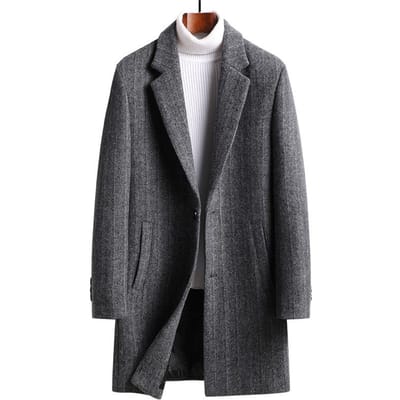 Nieuwe Herfst- en Winterwollen Jassen voor Heren, Slankvallende Middellange Wollen Windjacks, Heren Verdikte Wollen Jassen, Heren Jassen 4XL gray
