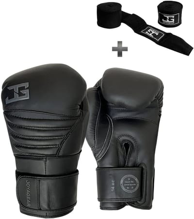 Joya Bokshandschoenen Falcon Zwart Zwart - 10 oz – Echt Leren Kickbokshandschoenen – Dubbele Klittenbandsluiting – Heren/Dames – Training