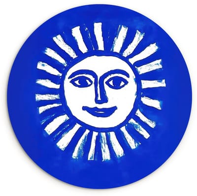 WallCircle® Wandcirkel 120x120 cm - Muurcirkel Zon - Gezicht - Penseelstructuur - Blauw - Muurdecoratie woonkamer - Wanddecoratie slaapkamer - Kamer decoratie accessoires - Ronde schilderijen XXL