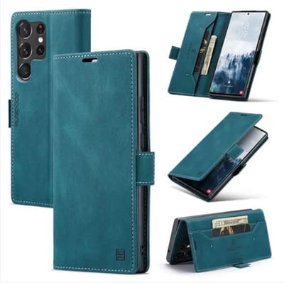 Luxe Flip Case met RFID Bescherming Kaarthouder en Magneetsluiting voor Samsung Galaxy S25 Ultra _ Blauw