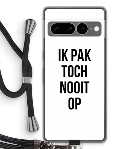 Case Company® - Hoesje met koord geschikt voor Google Pixel 7 Pro hoesje met Koord - Ik pak nooit op - Telefoonhoesje met Zwart Koord - Bescherming aan alle Kanten en Over de Schermrand