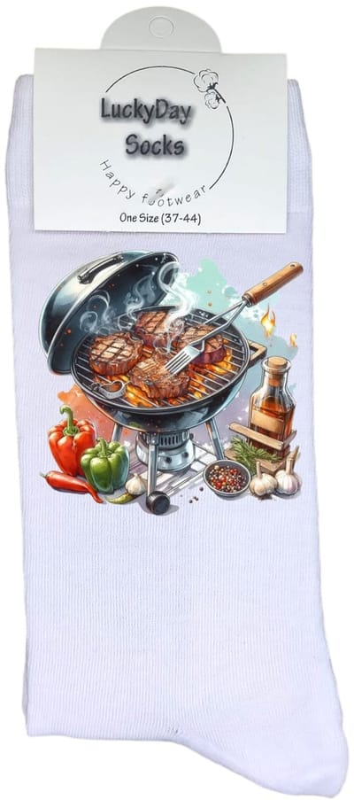 Luckyday Socks - Unisex sokken - BBQ Biefstuk - cadeau sokken - Maat 37-44
