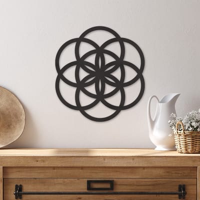 Wanddecoratie Flower Of Life - Wanddecoratie Levensbloem - Muurdecoratie Flower Of Life - Wanddecoratie Hout - Muurdecoratie Woonkamer - Wanddecoratie Woonkamer - Wanddecoratie Industrieel - Home Decor - Wall Line Art - 31 x 29 cm