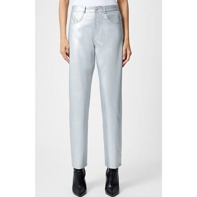 French Connection Faux Jean Silver Size: 6 | Leather Pants Outlet | Dames | Blauw