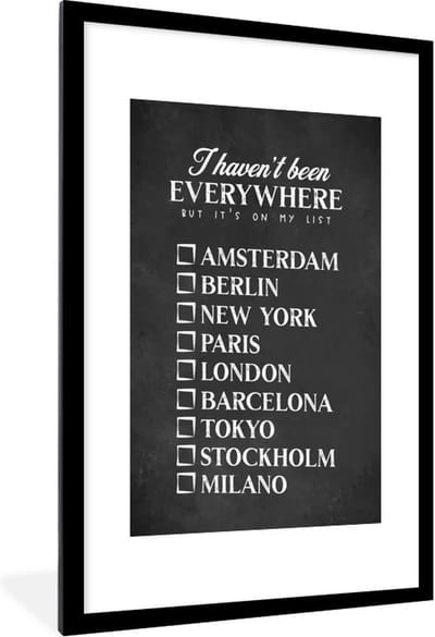 Fotolijst incl. Poster - Spreuken - Quotes - I haven't been everywhere but it's on my list - New York - 60x90 cm - Posterlijst