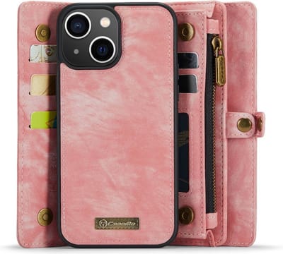 CaseMe Hoesje - Geschikt voor iPhone 14 Hoesje - CaseMe 008 2-in-1 Book Case & Back Cover met Portemonnee - Roze