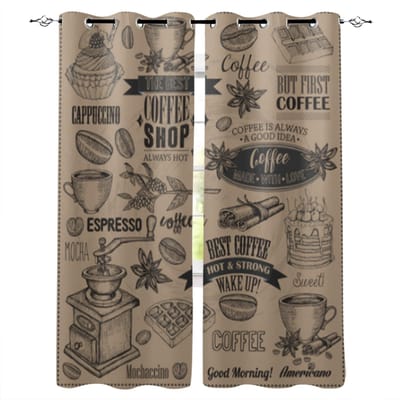 Koffie Retro Houtnerf Latwerk Raamgordijnen Woondecoratie Woonkamer Gordijnen Slaapkamer Gordijnen Keukendeur Draperieën 135W x 115H(cm)