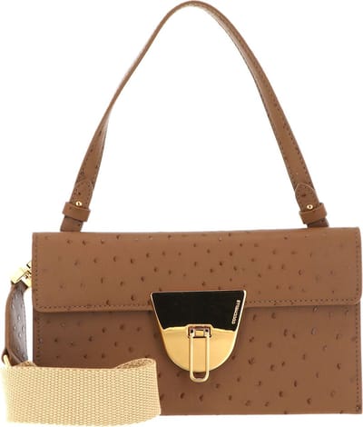 COCCINELLE Leren Schoudertas Koppeling Coccinellenico Ostrich Handbag Nocciola Lichtbruin