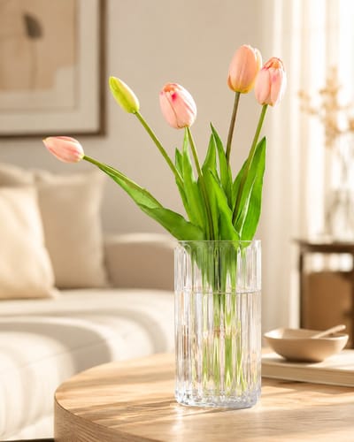 Bobbel Home - Kunstbloemen - Kunst Tulpen Licht Roze - Realistisch Boeket - Moderne Decoratie Bloemen - Voor Buiten en Binnen