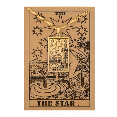 Tarot Ketting XVII: De Ster / The Star - Inclusief Rider-Waite Kaart - Goudkleurig Stainless Steel - 60cm - Pax Amare
