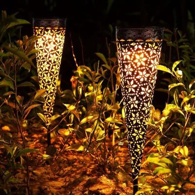 Solar Tuinverlichting - 2 Stuks LED Buitenlampen, IP65 Waterdicht, Warm Wit Licht voor Tuin, Patio en Balkon Decoratie