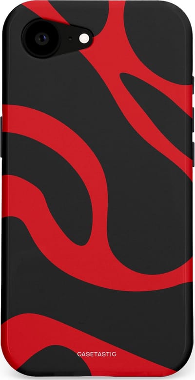 Casetastic hoesje geschikt voor Apple iPhone 16e / Apple iPhone 17e - MagSafe - Dubbellaagse bescherming - Vurige Zwarte Lava Stroom - Fashion Case - Zwart Rood