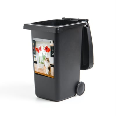 Container sticker Kat - Bloemen - Tafel - 40x60 cm - Kliko sticker