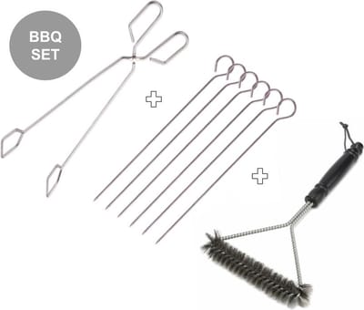 PD® - BBQ SET | BBQ Tang + BBQ Spiezen + BBQ Borstel | Barbecue gereedschapset - Staal - Barbecue set