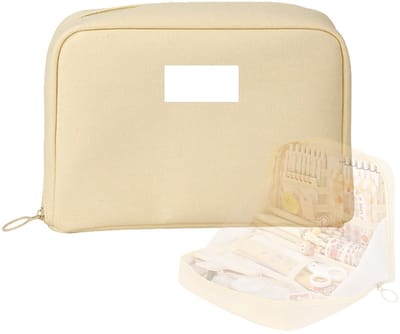 Dailygoods- Etui grote capaciteit - 8-vaks etui - Driedimensionaal etui - School etui - Kantoor etui - Hoogwaardig canvas, beige - Pennenetui