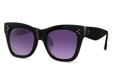 2312 Cat Eye Zonnebril |Driehoekige Vlindervorm Zonnebril| Retro & Classic Bril | Festival , Rave Bril | Carnavalsbril | Zonnebril Dames & Heren | Paars lens |Zwart (glanzend) Montuur| Trendy Party & Outdoor Bril + brillen sleeve & doek
