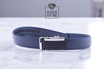 Blauwe lederen riem zonder gaatjes met automatische gesp voor heren ( Model N033 )