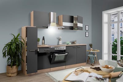 Goedkope keuken 240  cm - complete keuken met apparatuur Merle  - Eiken/Grijs - soft close - keramische kookplaat    - afzuigkap - oven    - spoelbak