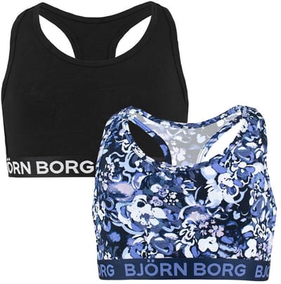 Björn Borg meisjes cotton stretch 2P bralettes basic flowers zwart & blauw