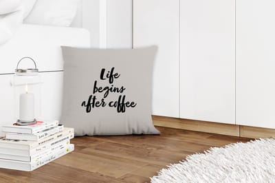 Sierkussens - Kussentjes Woonkamer - 40x40 cm - Life begins after coffee - Leven - Quotes - Spreuken - Koffie
