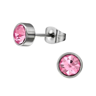 Aramat Jewels | Oorbellen | Roze kristal oorstekers – 5mm zilver RVS | | | |5mm | Staal | Kinderen, Volwassenen | Verkleurd niet