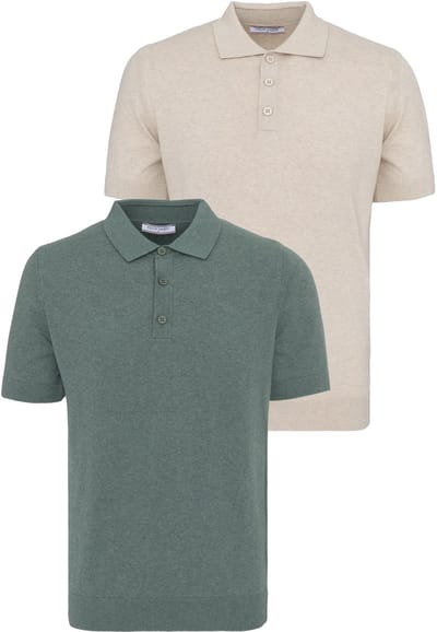 Felix Hardy Polo Shirt Korte Mouwen 100% Katoen - 2 Pack Heren Beige-Groen - 2Xl