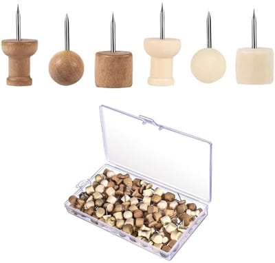 Dailygoods- Prikbordnaalden 150 stuks - Houten pinnen - Duurzaam materiaal - Opbergdoos - Natuurlijke houttinten - Ideaal voor kantoor/school/thuis - Punaises