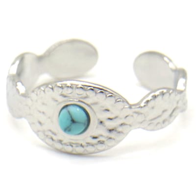 Ring Ovaal - Turquoise Kraal - RVS - One Size - Zilverkleurig