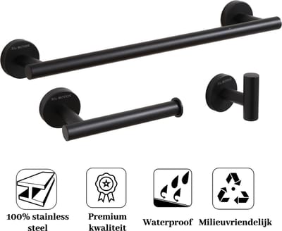 El suvon® Handdoekrek - Handdoekrek Badkamer - Accessoires set - Handdoekrek zwart - Hangende Wand Theedoek