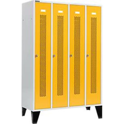 Schäfer Shop Select Kledinglocker met geperforeerde lijnen, 4 compartimenten, met poten, draaigrendelslot, deur koolzaadgeel