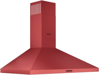Wiggo WE‑C930P(R) – Wandschouw Afzuigkap 90 cm – Rood – 600 m³/h – Knoppenbediening – LED Verlichting – 5 jaar garantie