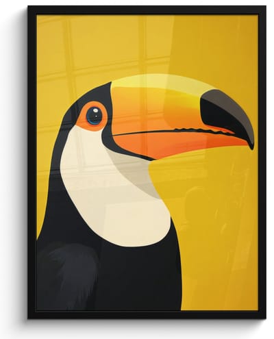 Poster in lijst - Fotolijst 50x70 cm - Posters - Toekan - Minimalistisch - Snavel - Oranje - Posterlijst zwart - Decoratie - Wanddecoratie woonkamer - Muurdecoratie slaapkamer