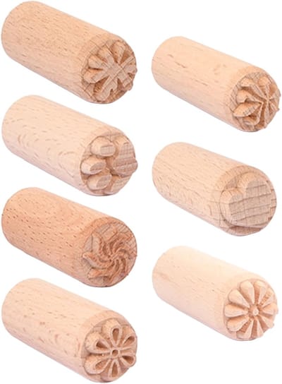 7 stuks keramische stempels van hout, gereedschap, keramiek, stempel, natuurlijke zuil, met gemengde patronen, ronde stempel voor accessoires, drukblokken, albums, kleisneden