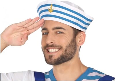 Wit/blauw matrozen verkleed hoedje voor volwassenen - 2x - polyester - marine/sailor - carnaval