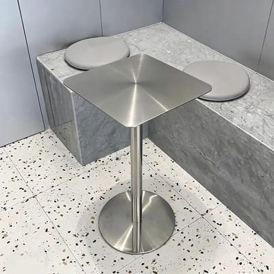 Vierkante Bartafel - Eettafel Buiten - Ontbijt Hoek - Roestvrij Staal - 40x40x105cm - Zilver
