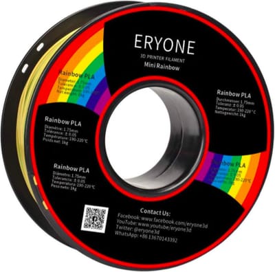 Eryone - mini-Regenboog - PLA Filament - 1Kg 1.75mm - Voor 3D-printer en 3D-pen - Rainbow