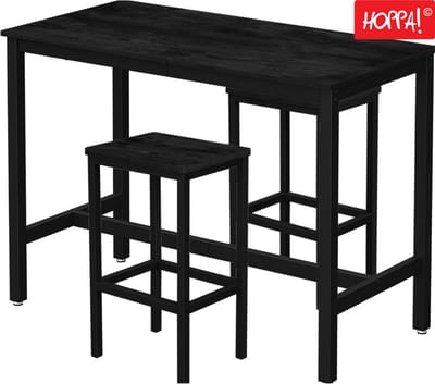Hoppa! Bartafel- en barkrukkenset - Zwart - Bartafel 120×60×90 cm, 2 barkrukken 30×40×65 cm (L×B×H)