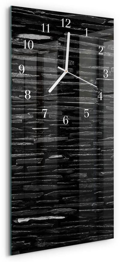 Tulup Wandklok - Stenen Decoratieve Glazen Klok - 30x60 cm - Zwart Glazen Wandklok Design - Witte Handen - Rechthoekige Wandklok - Wandklok Glas Met Motief - Decoratieve Glazen Klok