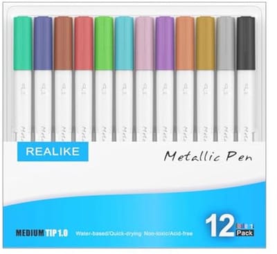 REALIKE Metallic Marker Pennen Compatibel met Cricut Joy pack set van 12 pennen 1.0 Medium Point Metallic Permanente Pennen voor Tekenen Schrijven Kalligrafie