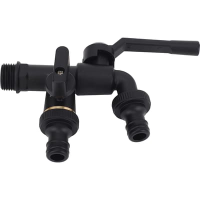Buiten Dubbele Kranen Waterkraan Kit 34in Inlaat 25mm 2 Uitlaten Wandmontage Messing Vorstbestendig black