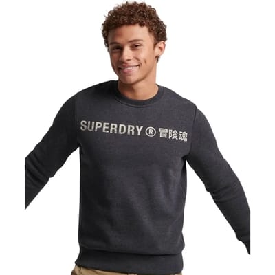 Superdry Workwear Logo Vintage Crew Heren Trui - Raven Black Marl - Maat L