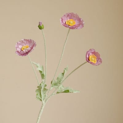 Klaproos 4-koppig - paars - zijden bloemen - 3 stelen - onderhoudsvrij - 55 cm - kunstbloemen